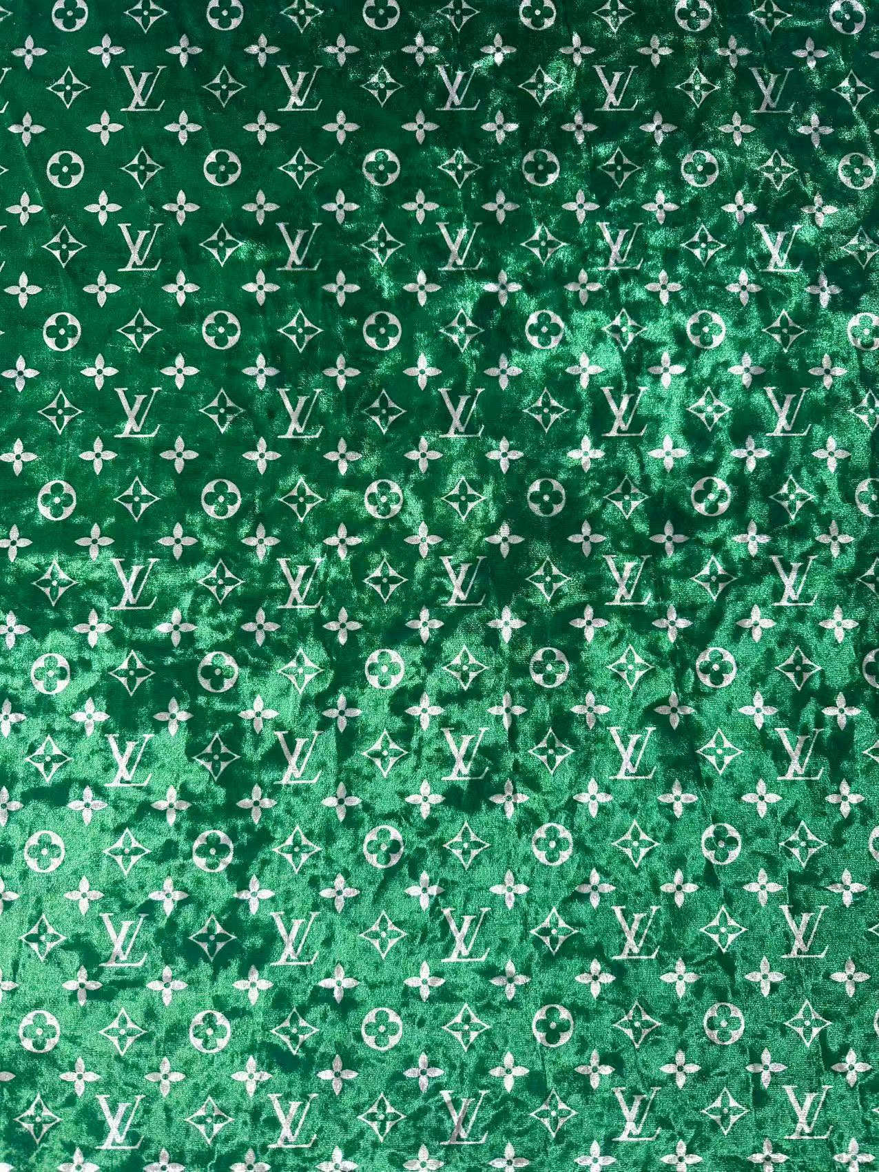 Craft Luxury Green With White LV Knitting Velvet Fabric For Handmade Sneaker,Car Upholstery and Clothing