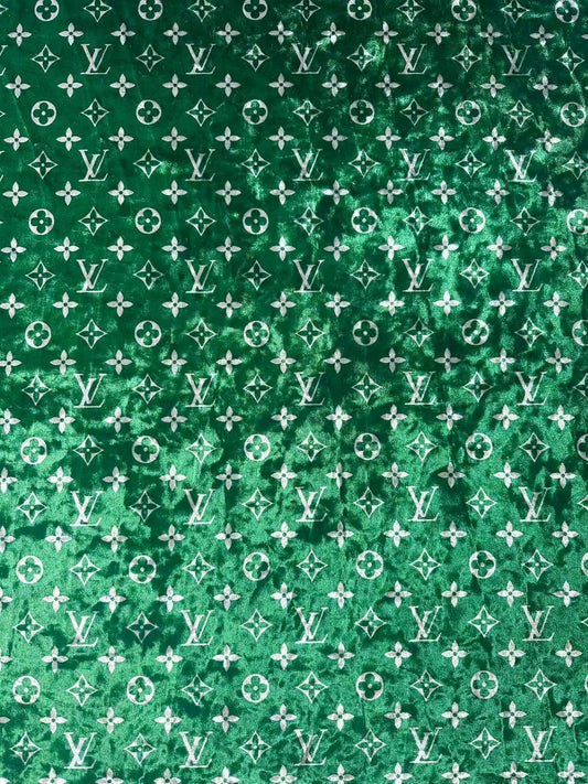 Craft Luxury Green With White LV Knitting Velvet Fabric For Handmade Sneaker,Car Upholstery and Clothing