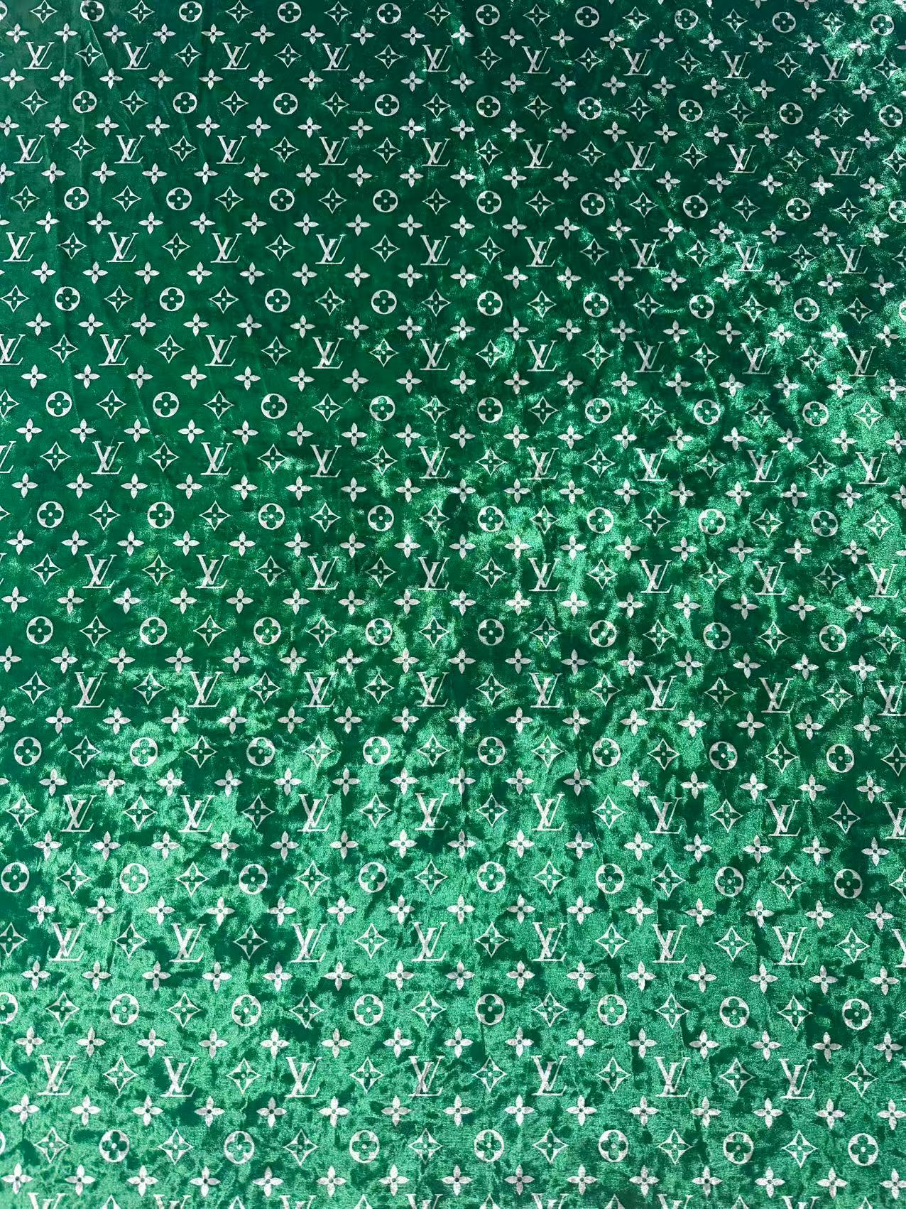 Craft Luxury Green With White LV Knitting Velvet Fabric For Handmade Sneaker,Car Upholstery and Clothing