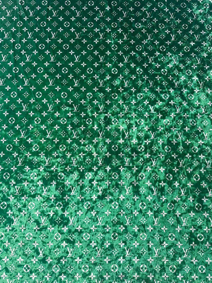 Craft Luxury Green With White LV Knitting Velvet Fabric For Handmade Sneaker,Car Upholstery and Clothing
