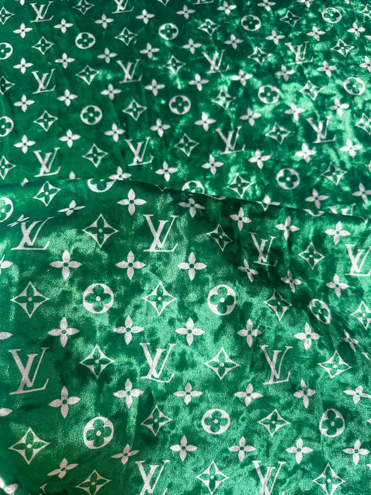 Craft Luxury Green With White LV Knitting Velvet Fabric For Handmade Sneaker,Car Upholstery and Clothing