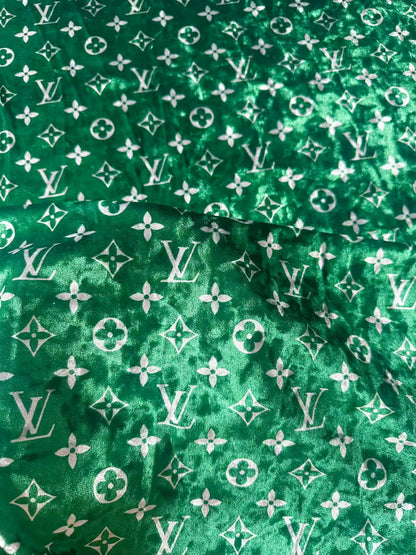 Craft Luxury Green With White LV Knitting Velvet Fabric For Handmade Sneaker,Car Upholstery and Clothing