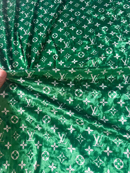 Craft Luxury Green With White LV Knitting Velvet Fabric For Handmade Sneaker,Car Upholstery and Clothing