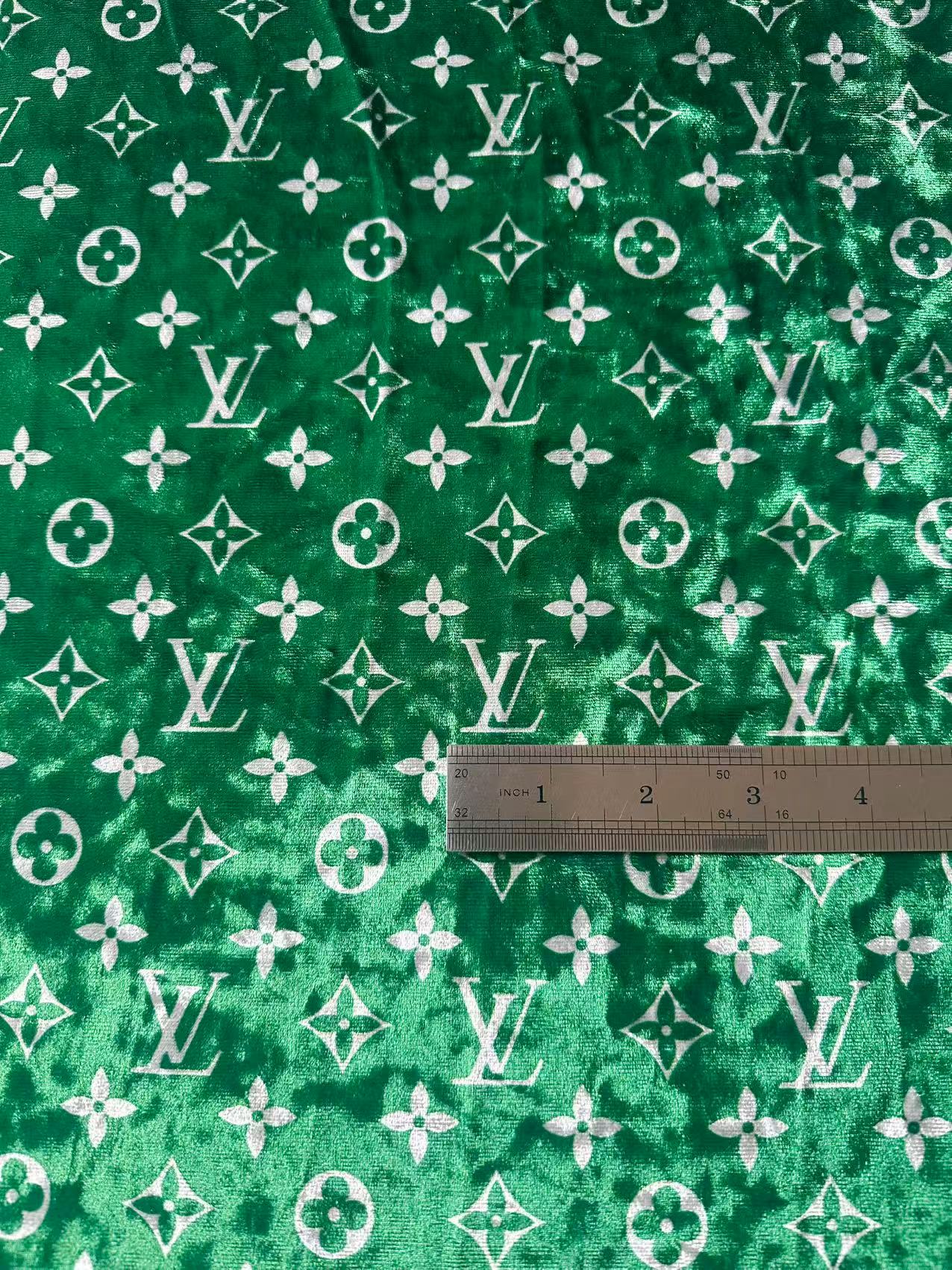 Craft Luxury Green With White LV Knitting Velvet Fabric For Handmade Sneaker,Car Upholstery and Clothing