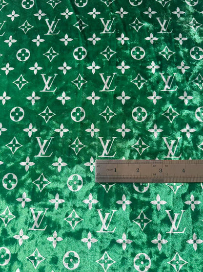 Craft Luxury Green With White LV Knitting Velvet Fabric For Handmade Sneaker,Car Upholstery and Clothing