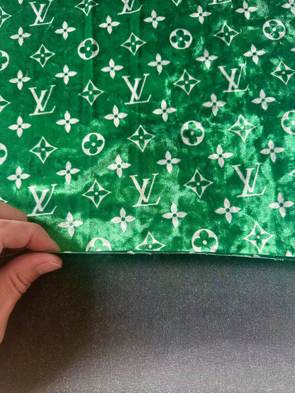 Craft Luxury Green With White LV Knitting Velvet Fabric For Handmade Sneaker,Car Upholstery and Clothing