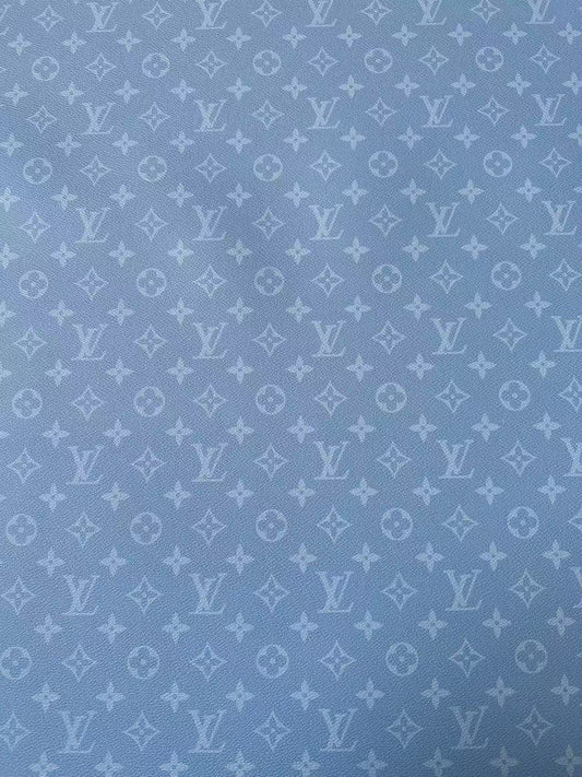 Fashion Mist Blue LV Vinyl Leather Fabric For Handmade Shoes, Wallet,Upholstery Goods By Yard