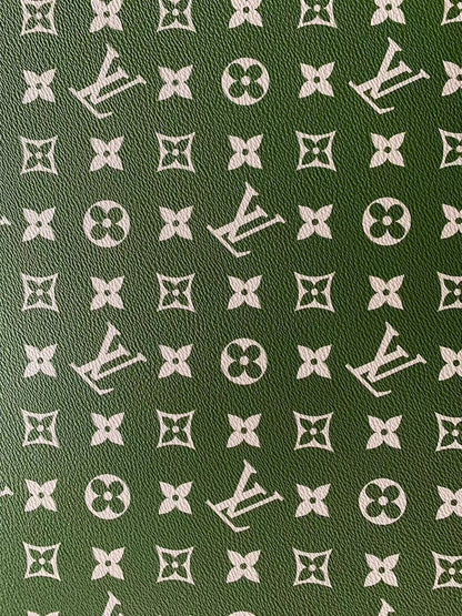 Fashion LV vinyl crafting leather fabric For Handmade Shoes,Bags ,Furniture ,Motorcycles ,Handicrafts By Yard (Green)