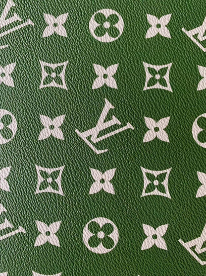 Fashion LV vinyl crafting leather fabric For Handmade Shoes,Bags ,Furniture ,Motorcycles ,Handicrafts By Yard (Green)