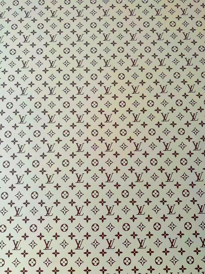 Craft Ivory With Brown LV Vinyl Leather Fabric For Handmade Sneaker,Bag ,Upholstery Goods By Yard