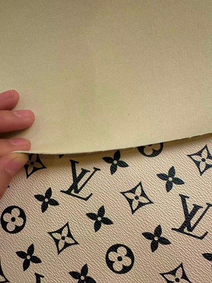 Fashion Beige With Black LV Vinyl Leather for Handmade Shoes ,Bags,Handicraft Goods By Yard