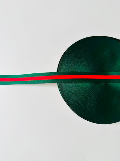 Craft Gucci 0.8 inch Strap ,Handmade Striped Ribbon Trim Embroidered For shoes ,Bags ,Handicrafts By Yard (Green with Red )