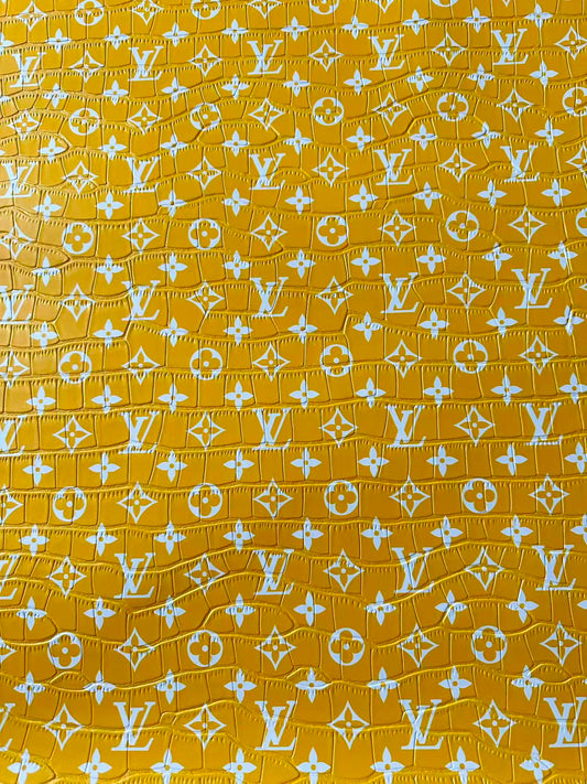 Craft LV Crocodile Texture Alligator Leather Fabric For Handmade Sneaker, Bag Upholstery Goods By Yard (Yellow)