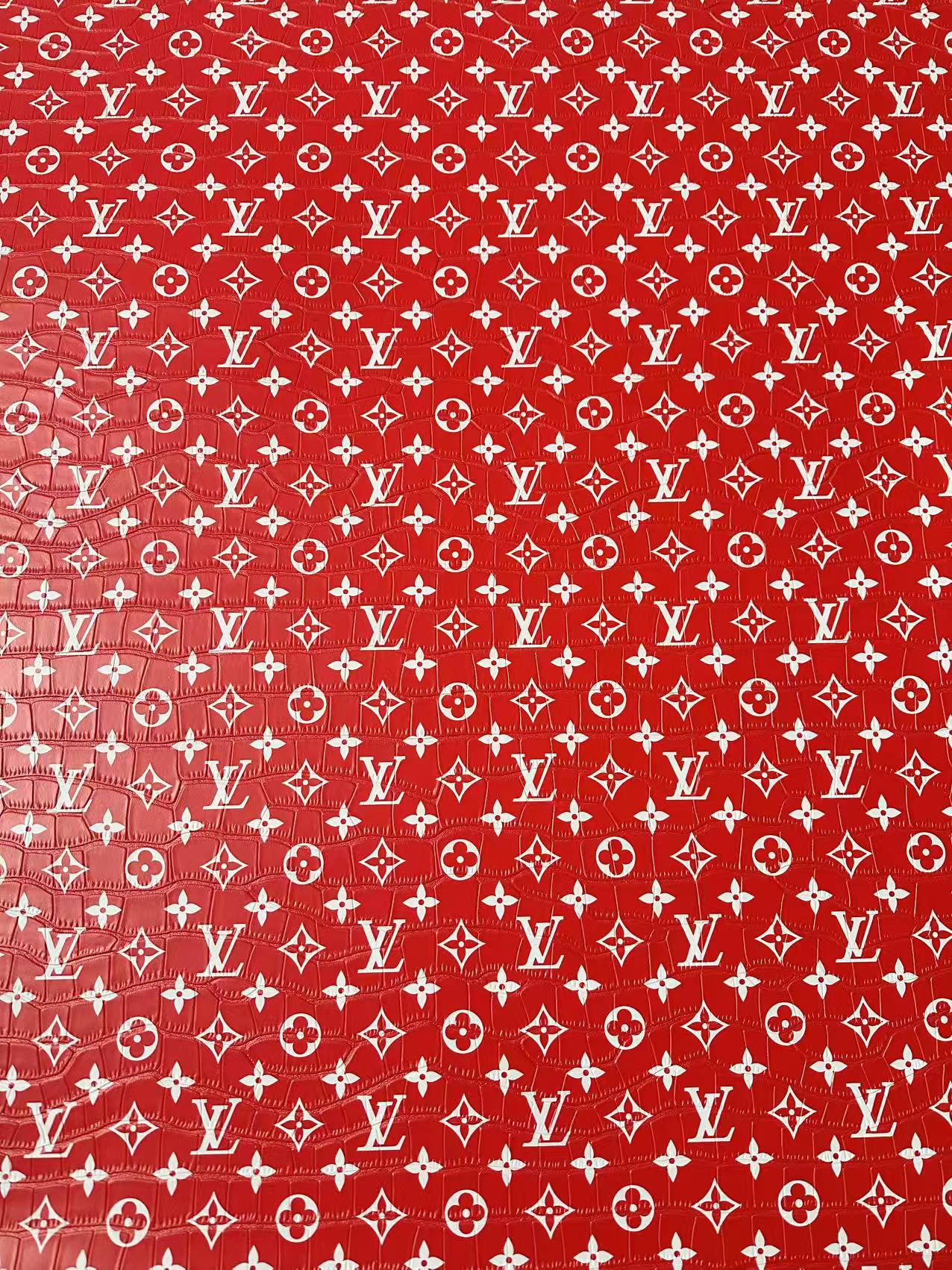 Craft LV Crocodile Texture Alligator Leather Fabric For Handmade Sneaker, Bag Upholstery Goods By Yard (Red)