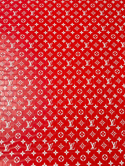 Craft LV Crocodile Texture Alligator Leather Fabric For Handmade Sneaker, Bag Upholstery Goods By Yard (Red)