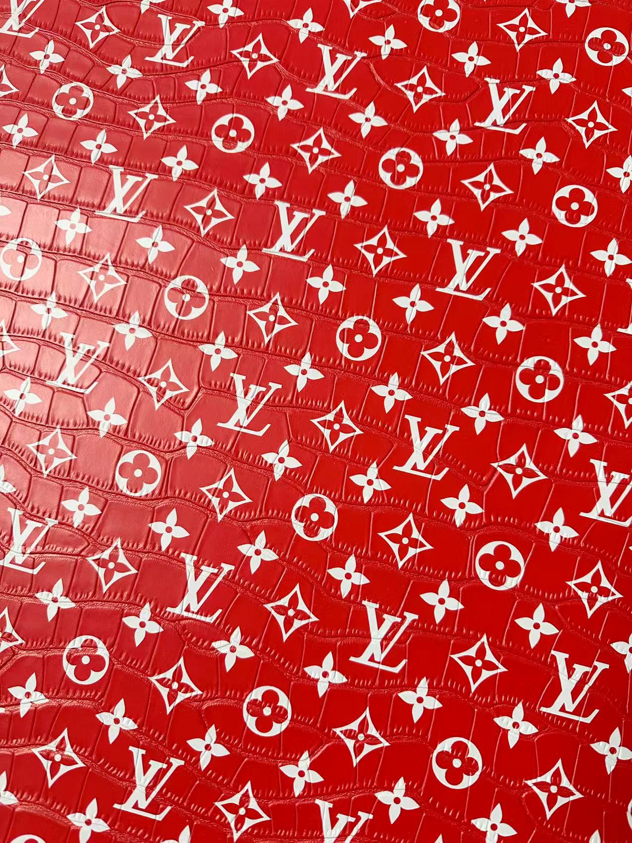 Craft LV Crocodile Texture Alligator Leather Fabric For Handmade Sneaker, Bag Upholstery Goods By Yard (Red)