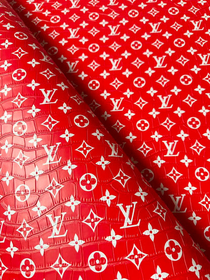 Craft LV Crocodile Texture Alligator Leather Fabric For Handmade Sneaker, Bag Upholstery Goods By Yard (Red)