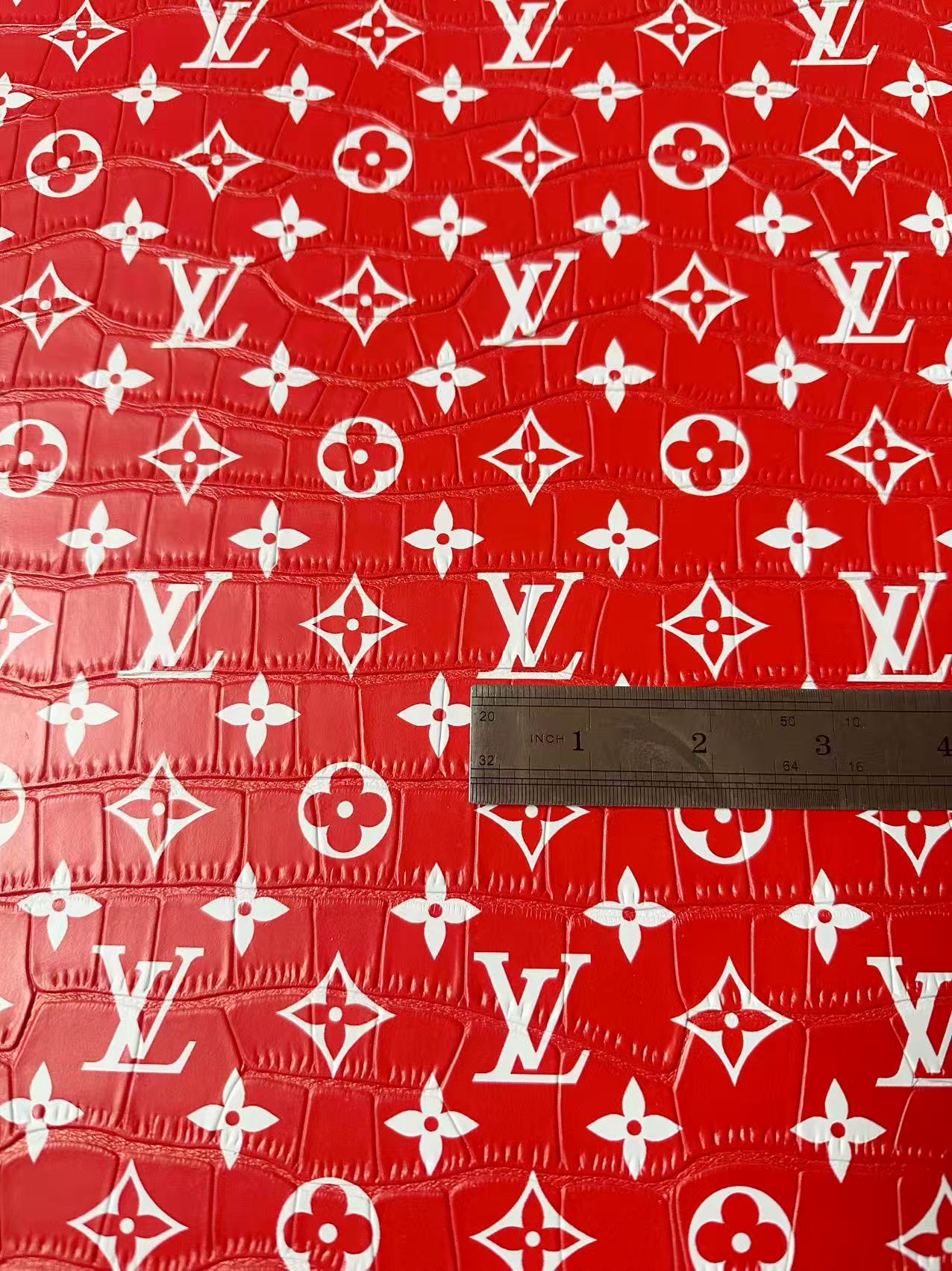 Craft LV Crocodile Texture Alligator Leather Fabric For Handmade Sneaker, Bag Upholstery Goods By Yard (Red)