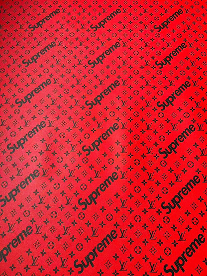 Fashion LV Red With Black Supreme Leather Case Fabric For Handmade Bag, Shoes Goods By Yards