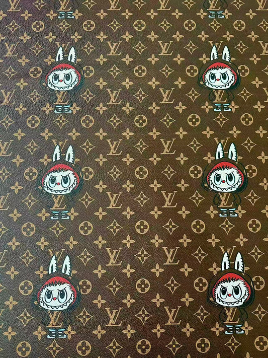 Craft LV With Labubu Leather Fabric For Handmade Sneaker, Bag,DIY Gift Goods By Yard