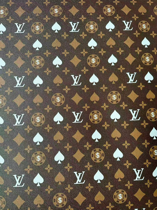 Craft Las Vegas Playing Cards With LV Leather Fabric For Handmade Shoes, Sneaker Handicraft Goods By Yard(Brown)