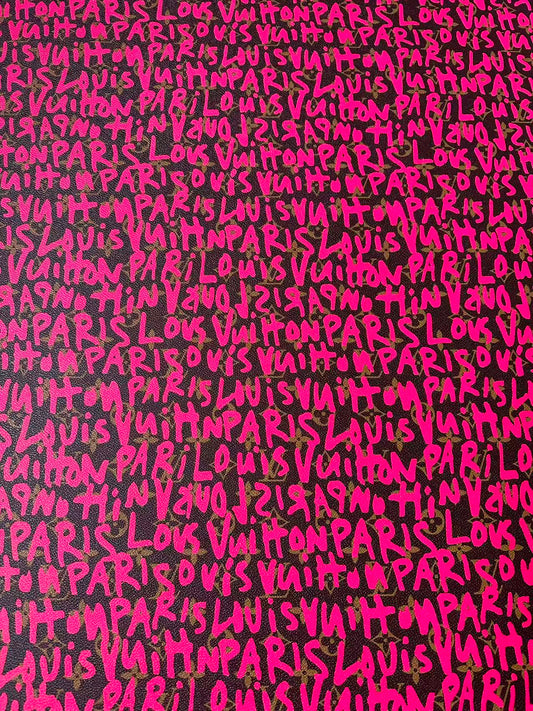 Fashion Pink Graffiti LV Leather Fabric For Handmade Sneaker ,Bag Goods