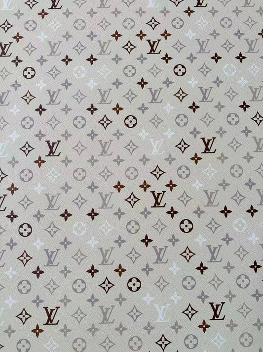Fashion White,Brown and Gray LV Vinyl Leather for Handmade Sneaker,Car Upholstery Leather By Yard