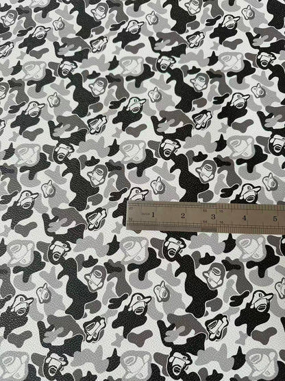 Classic Bape With Man Leather Fabric For Bags Leather Shoes Custom Leather By Yard (Gray)