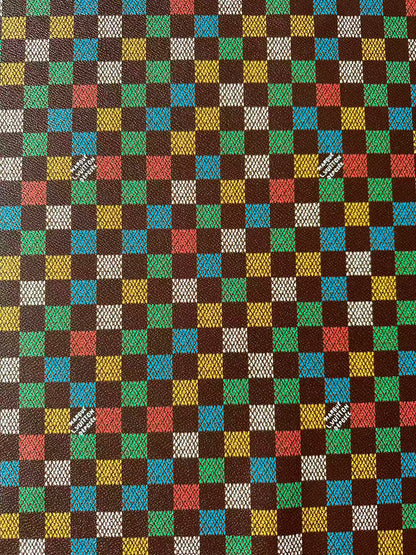 Craft Colorful Damier Leather Fabric For Handmade Shoes, Upholstery,Car DIY Goods By Yard