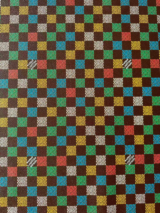 Craft Colorful Damier Leather Fabric For Handmade Shoes, Upholstery,Car DIY Goods By Yard