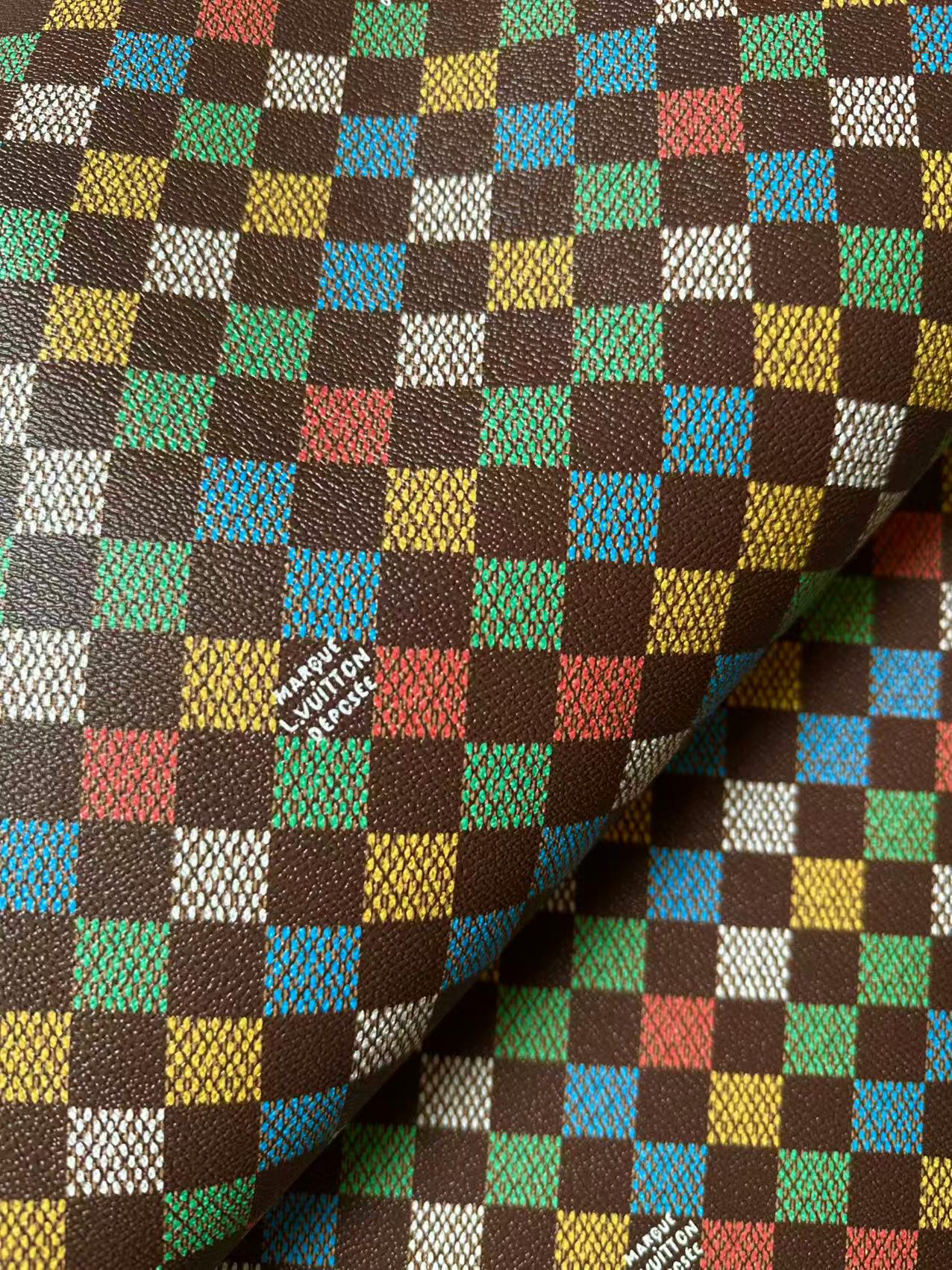 Craft Colorful Damier Leather Fabric For Handmade Shoes, Upholstery,Car DIY Goods By Yard