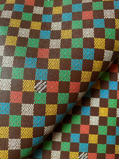Craft Colorful Damier Leather Fabric For Handmade Shoes, Upholstery,Car DIY Goods By Yard