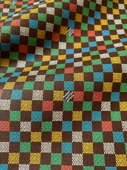 Craft Colorful Damier Leather Fabric For Handmade Shoes, Upholstery,Car DIY Goods By Yard