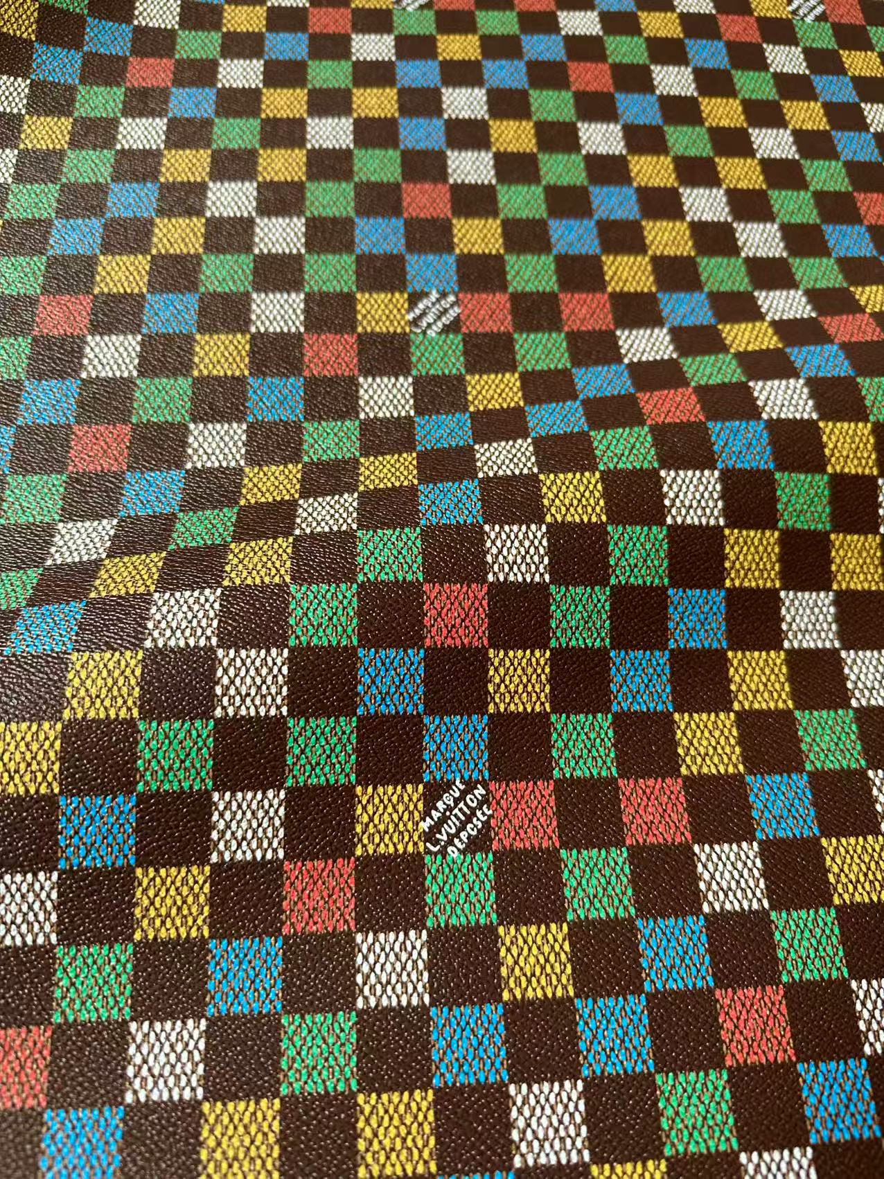 Craft Colorful Damier Leather Fabric For Handmade Shoes, Upholstery,Car DIY Goods By Yard
