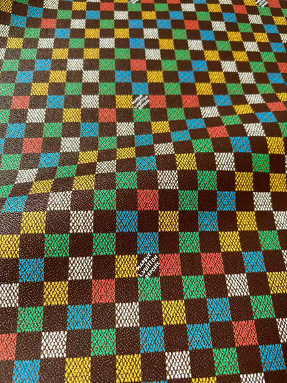 Craft Colorful Damier Leather Fabric For Handmade Shoes, Upholstery,Car DIY Goods By Yard