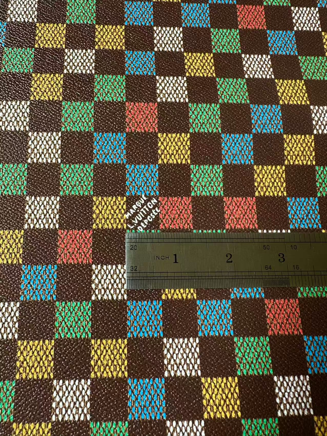 Craft Colorful Damier Leather Fabric For Handmade Shoes, Upholstery,Car DIY Goods By Yard