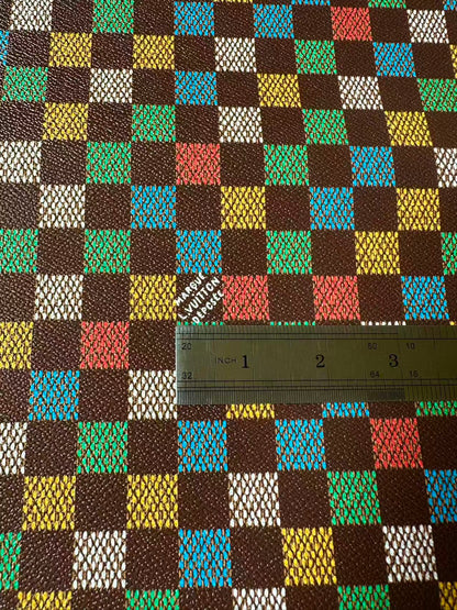 Craft Colorful Damier Leather Fabric For Handmade Shoes, Upholstery,Car DIY Goods By Yard