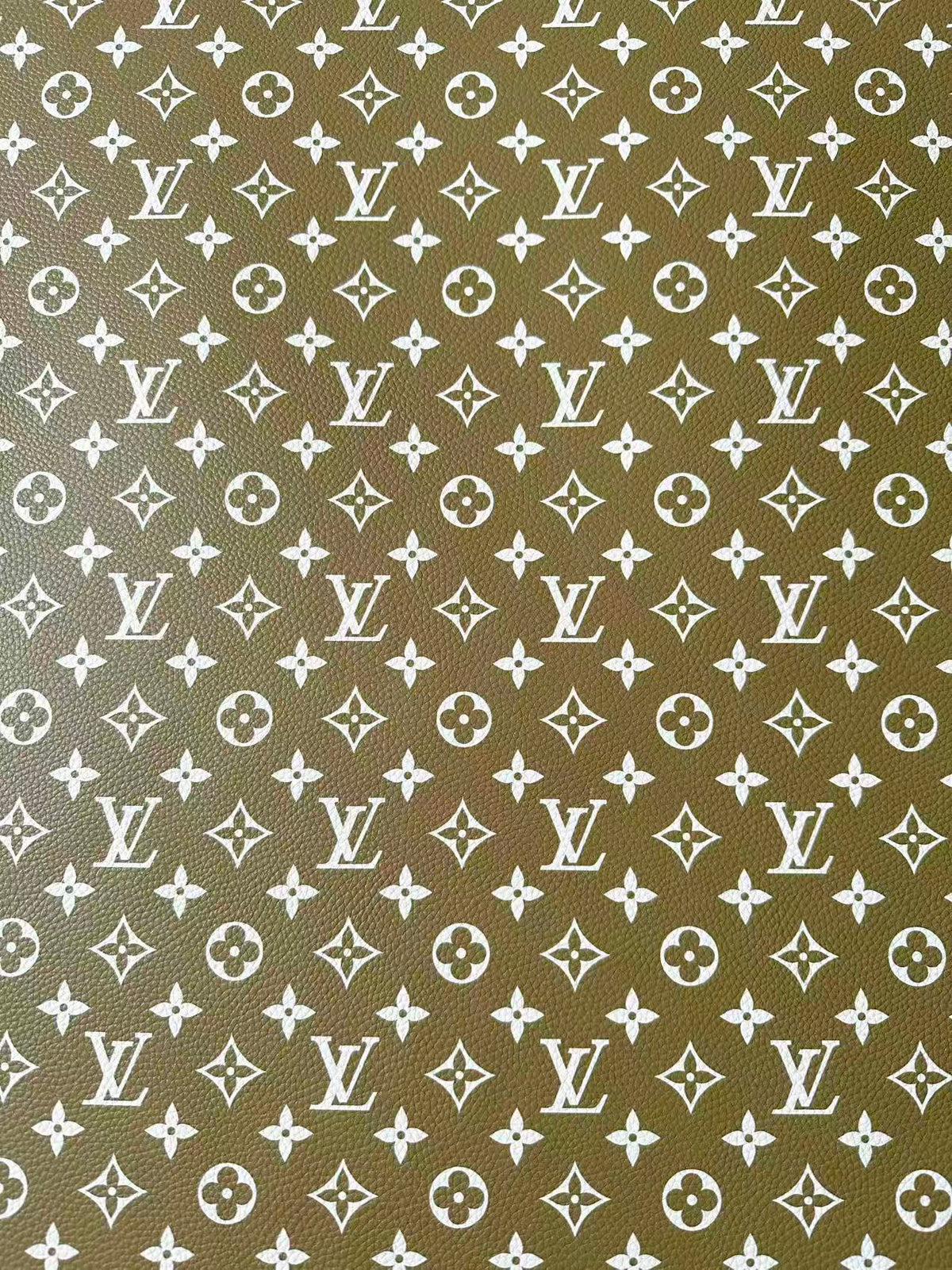 Fashion Olive Green With White LV Leather For Handmade Sneaker, Bag,Upholstery Goods By Yard