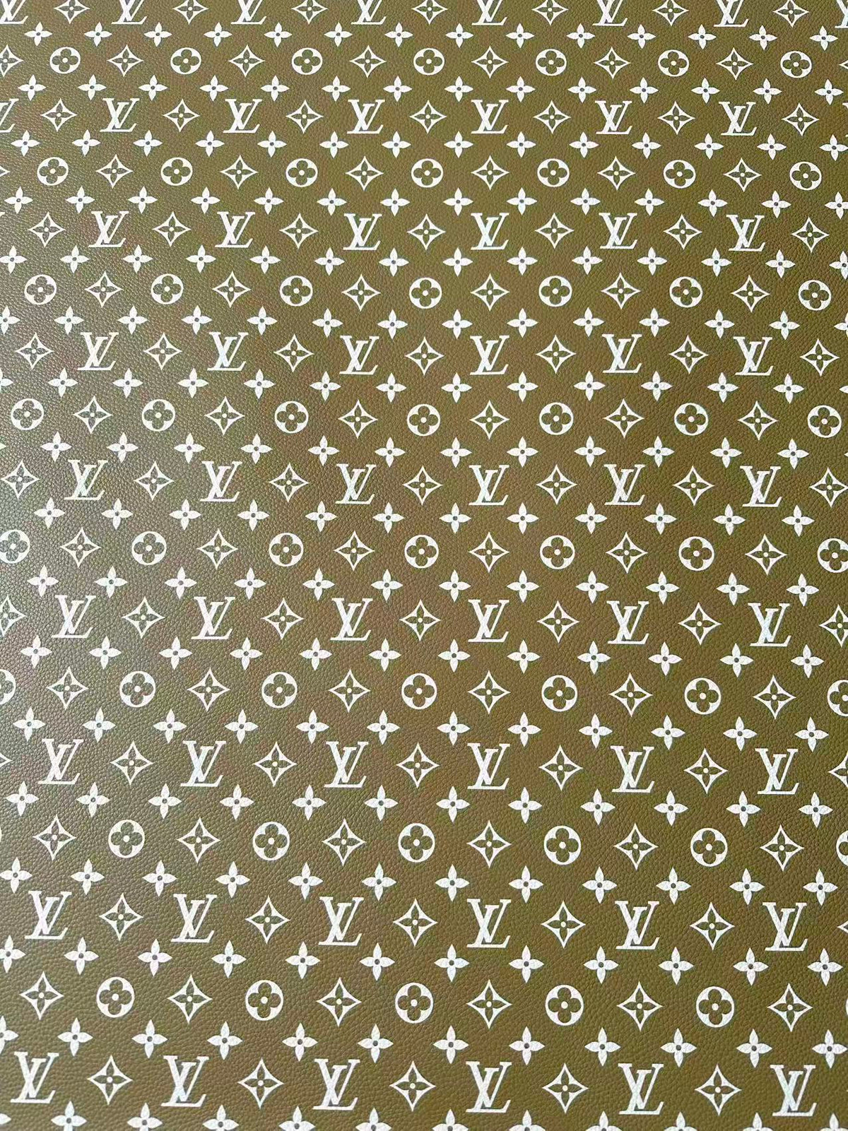 Fashion Olive Green With White LV Leather For Handmade Sneaker, Bag,Upholstery Goods By Yard