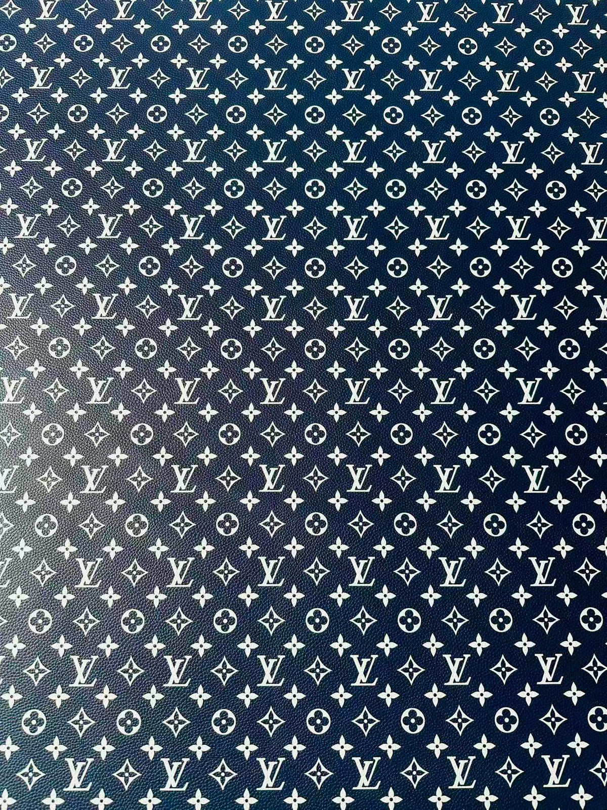 Fashion Navy Blue With White LV Leather For Handmade Sneaker, Bag,Upholstery Goods By Yard
