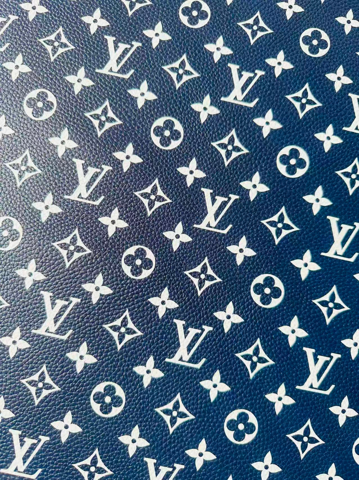 Fashion Navy Blue With White LV Leather For Handmade Sneaker, Bag,Upholstery Goods By Yard
