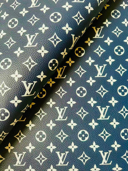Fashion Navy Blue With White LV Leather For Handmade Sneaker, Bag,Upholstery Goods By Yard