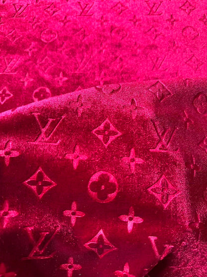 Popular Luxury LV Knitting Velvet Fabric For Handmade Sneaker,Car Upholstery and Apparel By Yard (Burgundy Red)