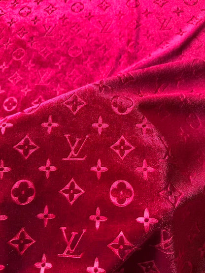 Popular Luxury LV Knitting Velvet Fabric For Handmade Sneaker,Car Upholstery and Apparel By Yard (Burgundy Red)