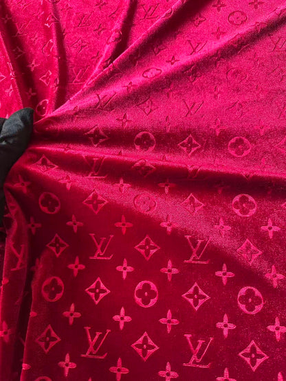 Popular Luxury LV Knitting Velvet Fabric For Handmade Sneaker,Car Upholstery and Apparel By Yard (Burgundy Red)