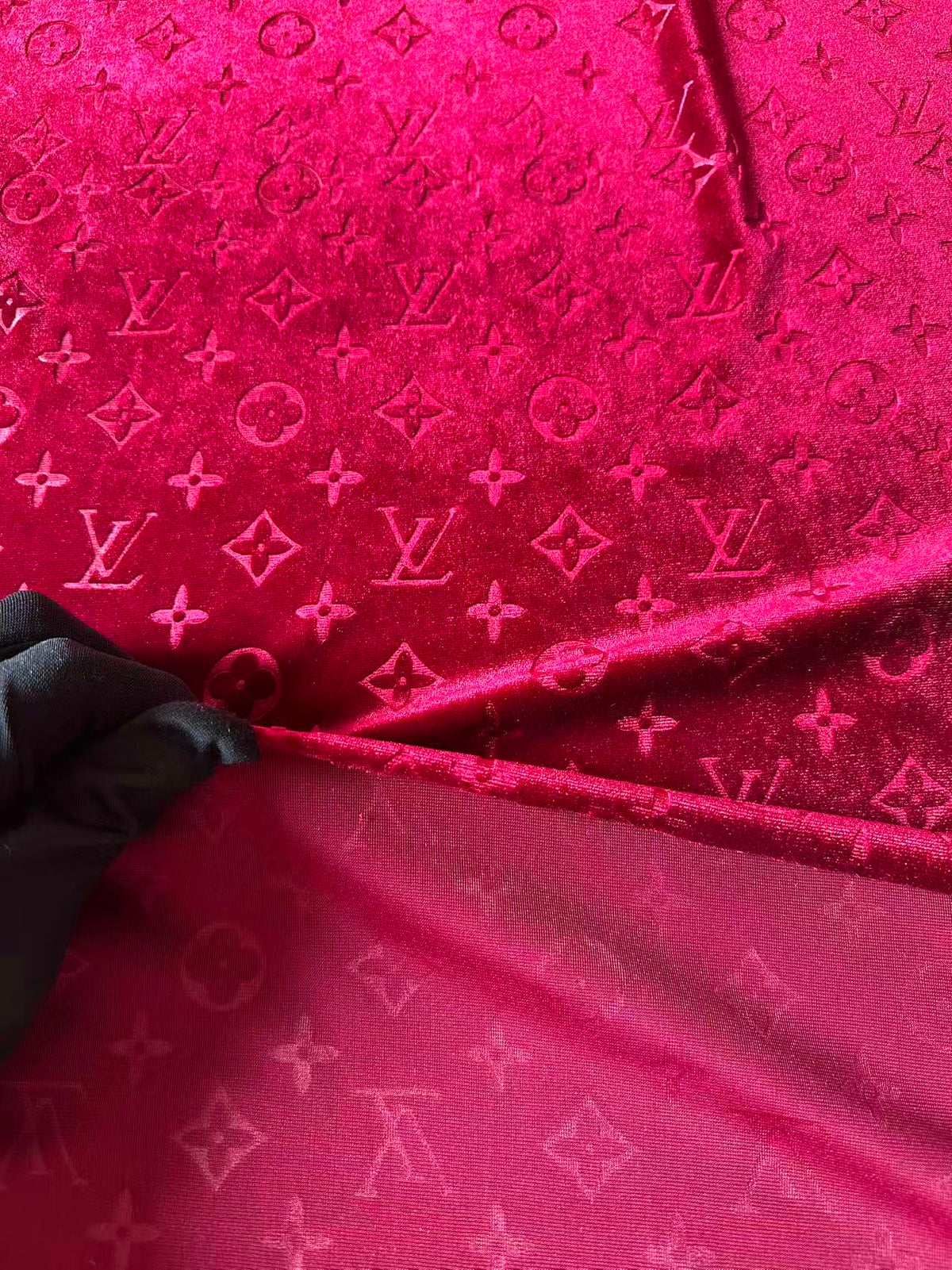 Popular Luxury LV Knitting Velvet Fabric For Handmade Sneaker,Car Upholstery and Apparel By Yard (Burgundy Red)