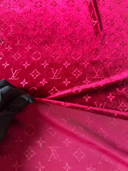 Popular Luxury LV Knitting Velvet Fabric For Handmade Sneaker,Car Upholstery and Apparel By Yard (Burgundy Red)