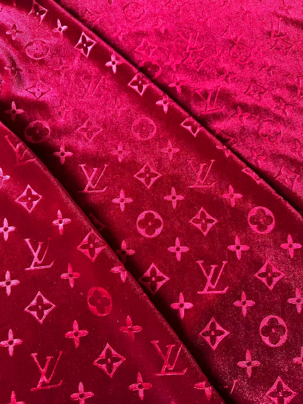Popular Luxury LV Knitting Velvet Fabric For Handmade Sneaker,Car Upholstery and Apparel By Yard (Burgundy Red)