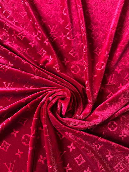 Popular Luxury LV Knitting Velvet Fabric For Handmade Sneaker,Car Upholstery and Apparel By Yard (Burgundy Red)