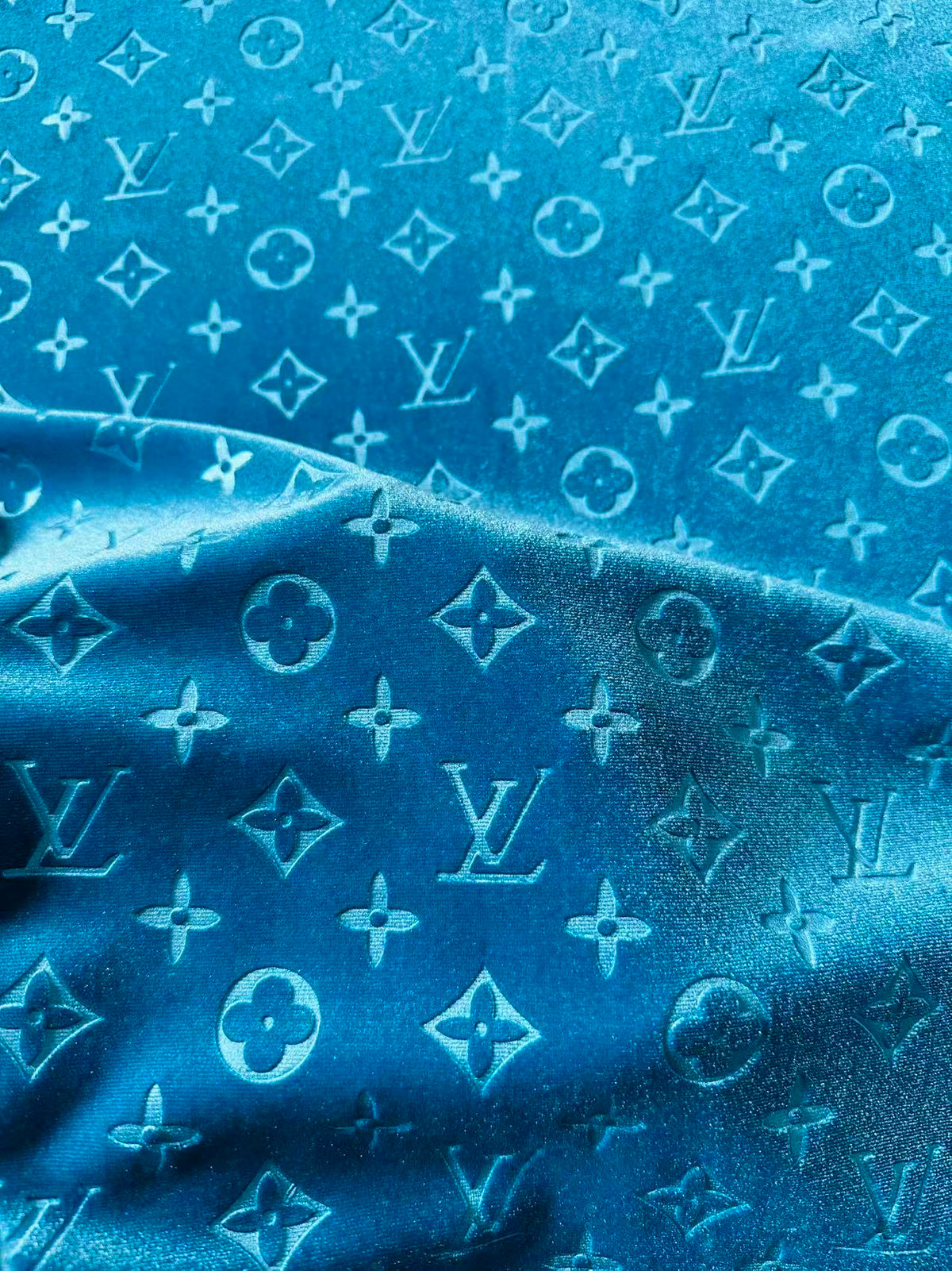 Popular Luxury LV Knitting Velvet Fabric For Handmade Sneaker,Car Upholstery and Apparel By Yard (Royal Blue)